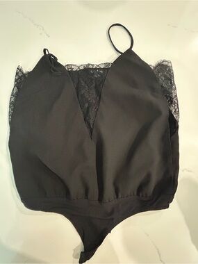 Bebe Black Lace-Trim Bodysuit small